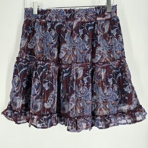 Bishop & Young Paisley Print Ruffle Mini Skirt Blue Maroon Size M NEW